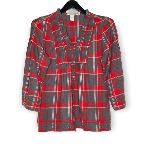 Sundance Tops - Sundance Red Plaid Cotton Flannel Button Down Top Size Small